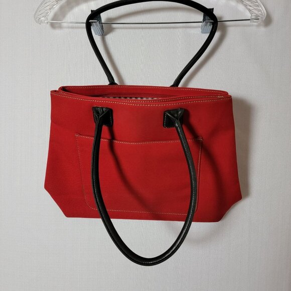 Charter Club Womens Shoulder Handbag Red Fabric Exterior Black & White Lining - Picture 12 of 12